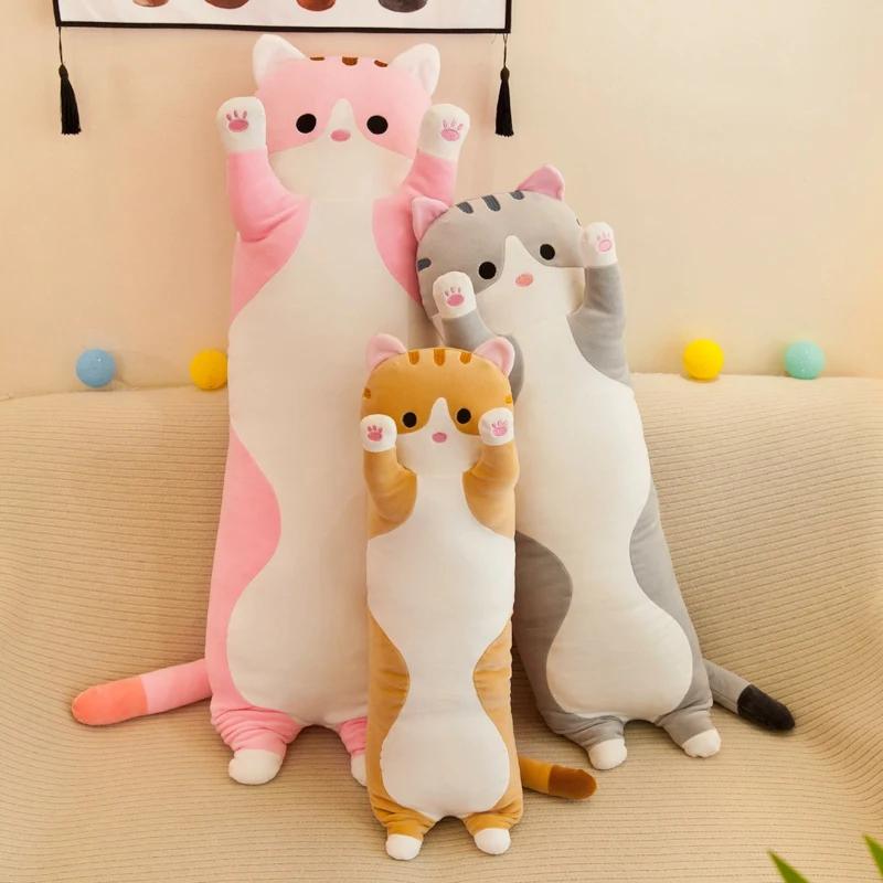 19.5in Cute 50cm Cat Plush Toy Long Pink Brown Grey Sleeping Cats Leg Pillow Squishy Little Animal Doll Appeasing Plushie Gift