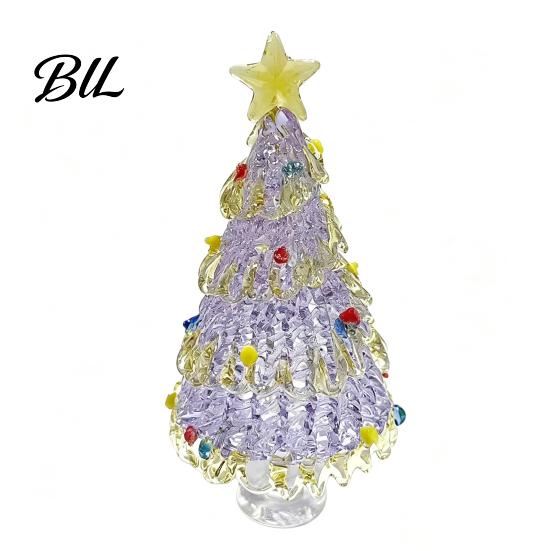 Decorative Glass Sculpture Hand Blown Christmas Tree Figurine with Golen Star, Festive Desk Decoration Mini Xmas Ornament, Handmade Desktop