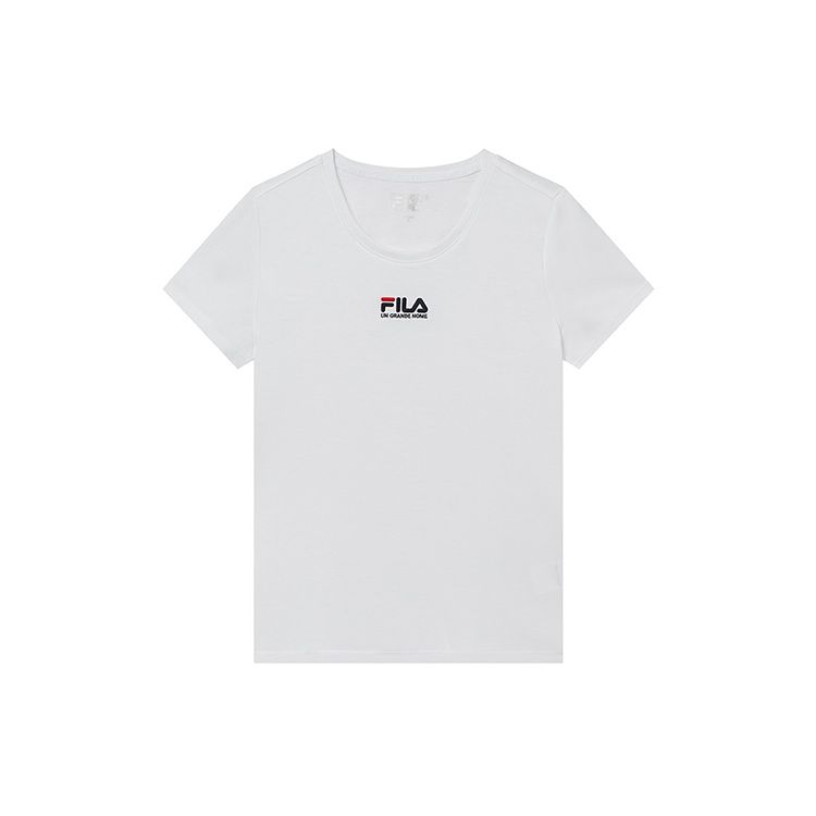 FILA Simple Solid Color Embroidered Skin-Friendly Regular T-Shirt Women tops White F11W928108FWT