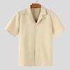 INCERUN Oversized Men Lapel Neck Short Sleeve Texture Buttons Up Casual Shirts