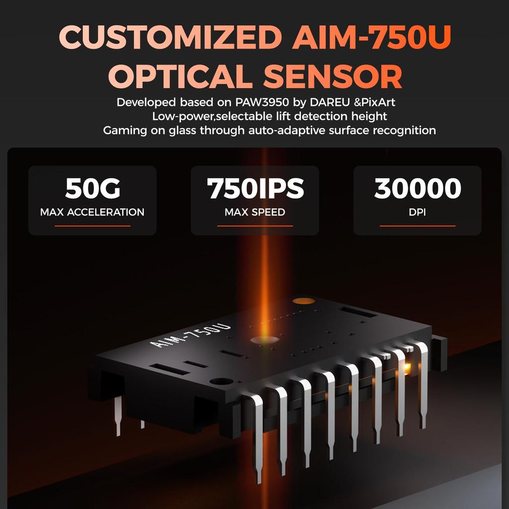 DAREU A950AIRWING Gaming 8K Polling Equipped with an Advanced PAW3950 8000Hz Wireless Mouse, Ultra-Lightweight (35g), Wireless, Rate, 30,000 DPI,