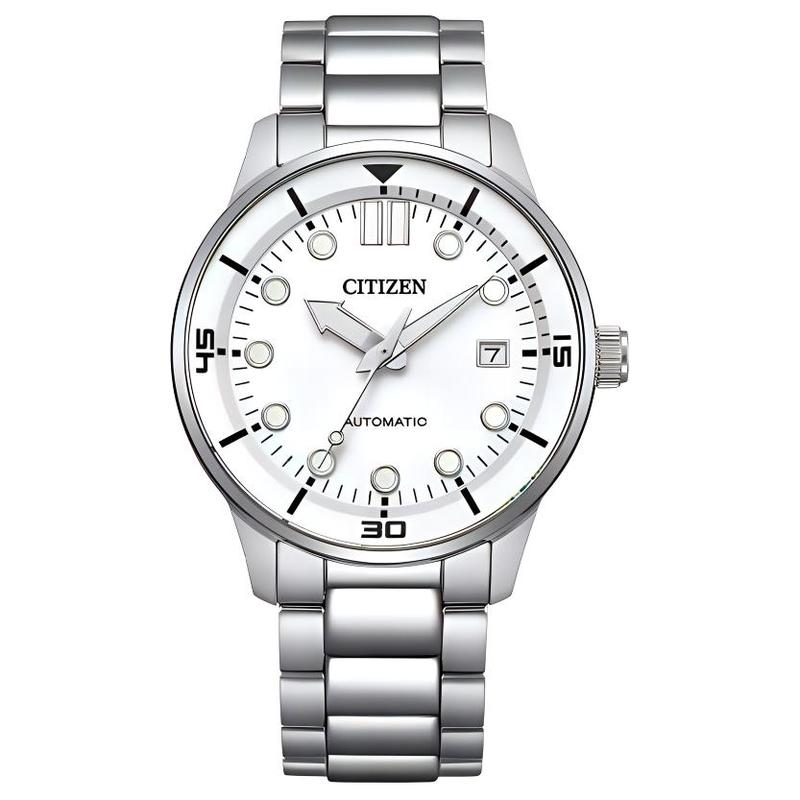 CITIZEN Mechanical Watch Series Waterproof 100 Meters Fashion Style Mechanical Movement Steel Strap 40mm Men s Watch White Dial NJ0191-83A синий