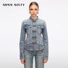 Vintage Denim Stand-Collar Shirt