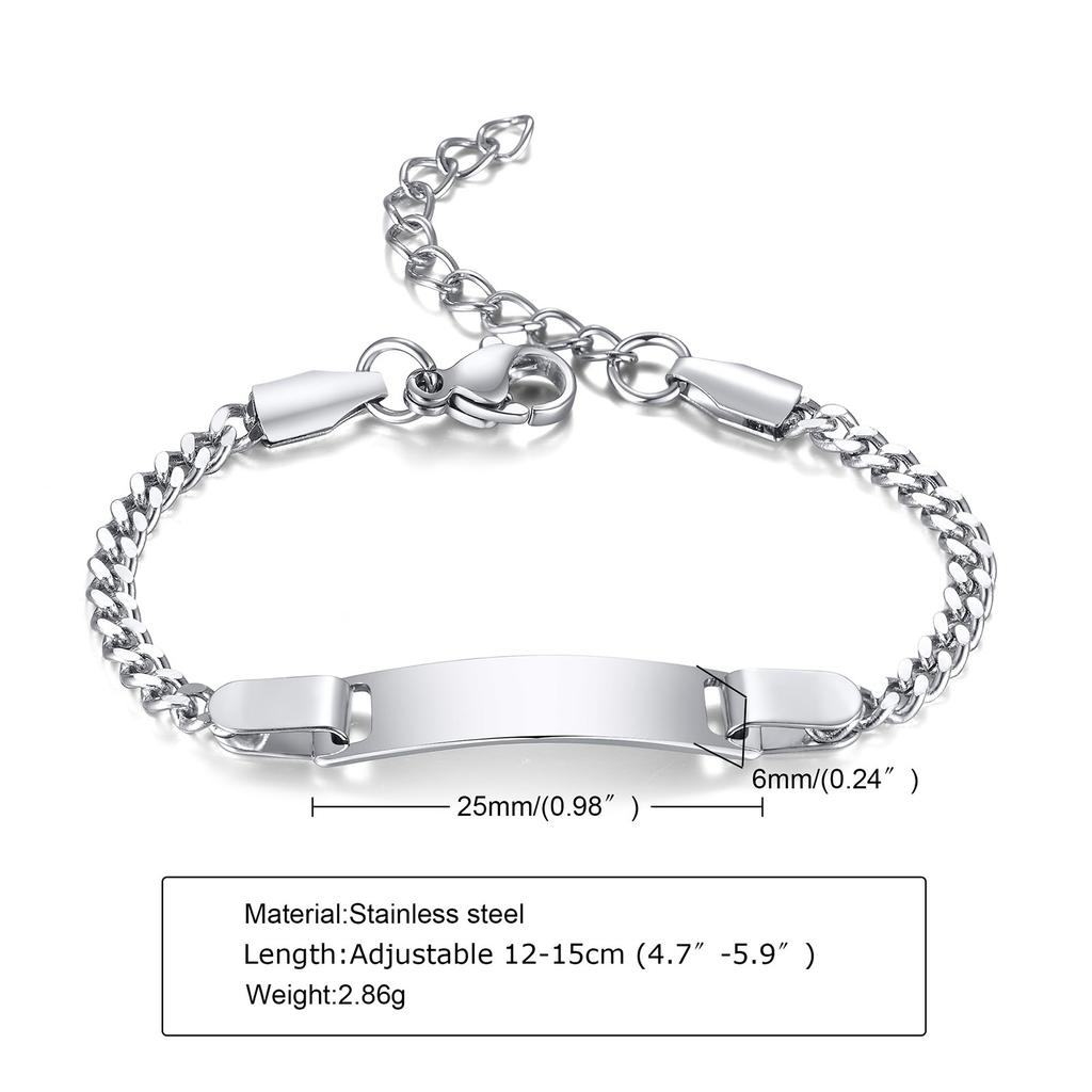 Engraved Custom Name ID Bracelet With Heart for Little Boy Girl, Stainless Steel Personalized Jewelry Birthday Gift