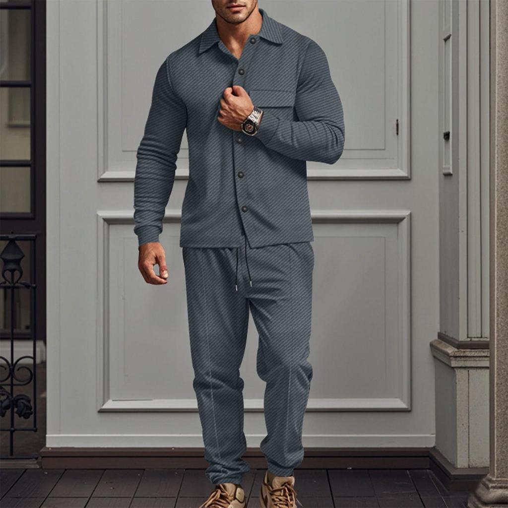 Herren Twill Revers Langarm Jacke Einreihig Einfarbig Schlank Jacke Twill Hose Anzug