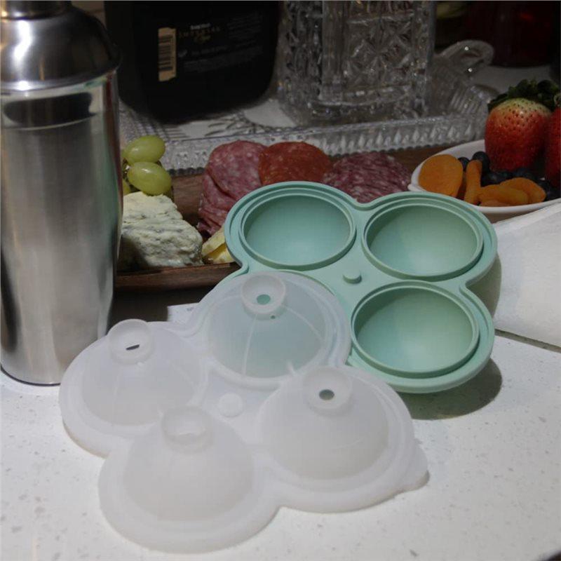 AT19-Ice Ball Silicone Mold 4-Cavity Round Ice Cube Tray Including Lid For Cocktails, Whiskey& More Perfect