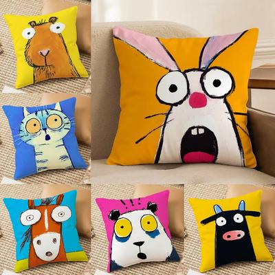Animals Pillow Case Anti-dustmite Pillowcase Invisible Zipper Silky Short Plush Sofa Cushion Cover