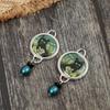 Vintage Round Black Cat Earrings for Women Ethnic Antique Copper Color Painting Green Leaves Blauwe Parel Dangle Earrings