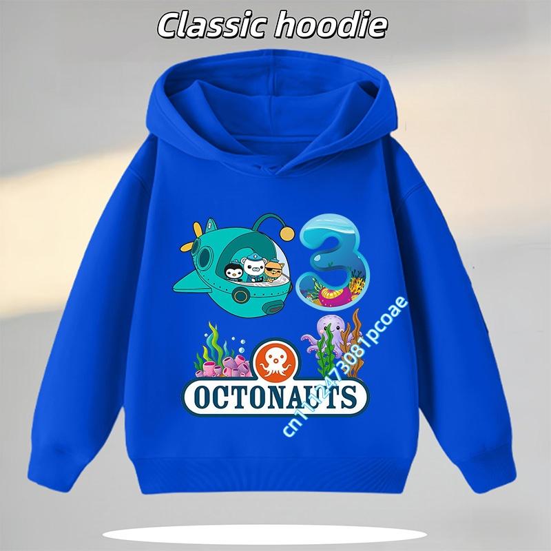 Octonauts 1-8 Yaş Kapüşonlu Sweatshirt Erkek Çocuklar İçin, Dijital Çizgi Film Baskılı Kız Çocuk Günlük Üst, Sonbahar/Kış Uzun Kollu