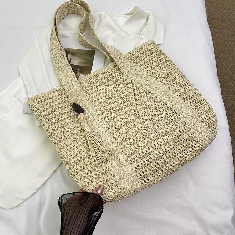 Large Capacity Tote Bag Hand Carry Straw Bag Shoulder Bag Women'S Summer Seaside Vacation Versatile Vegetable Basket