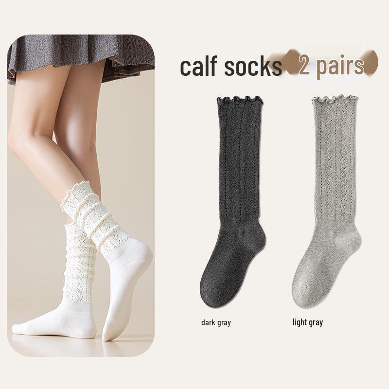 Chunky Knit Openwork Slouch Socks - Solid Color Calf & Over-the-Knee, Lace Miu Style, Anti-Slip Boneless Cotton Boot Socks