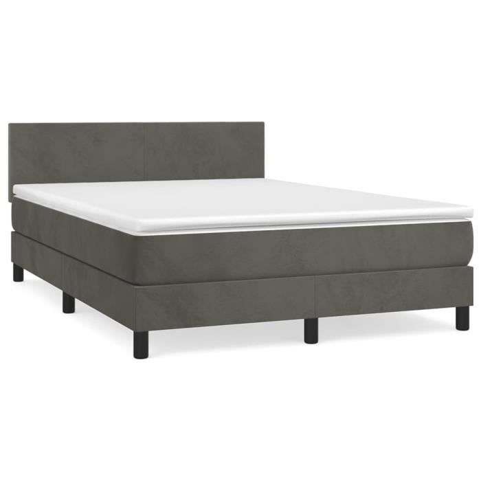 3141186 vidaXL Lit à sommier tapissier et matelas Gris foncé 140x200cm Velours