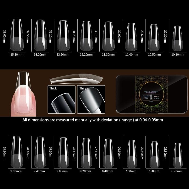 480 Pcs False Nails Tips Soft Gels Tips Semi-Frosted Nails Tips Full Cover Stick on Nails Press On Nails for Women Girl