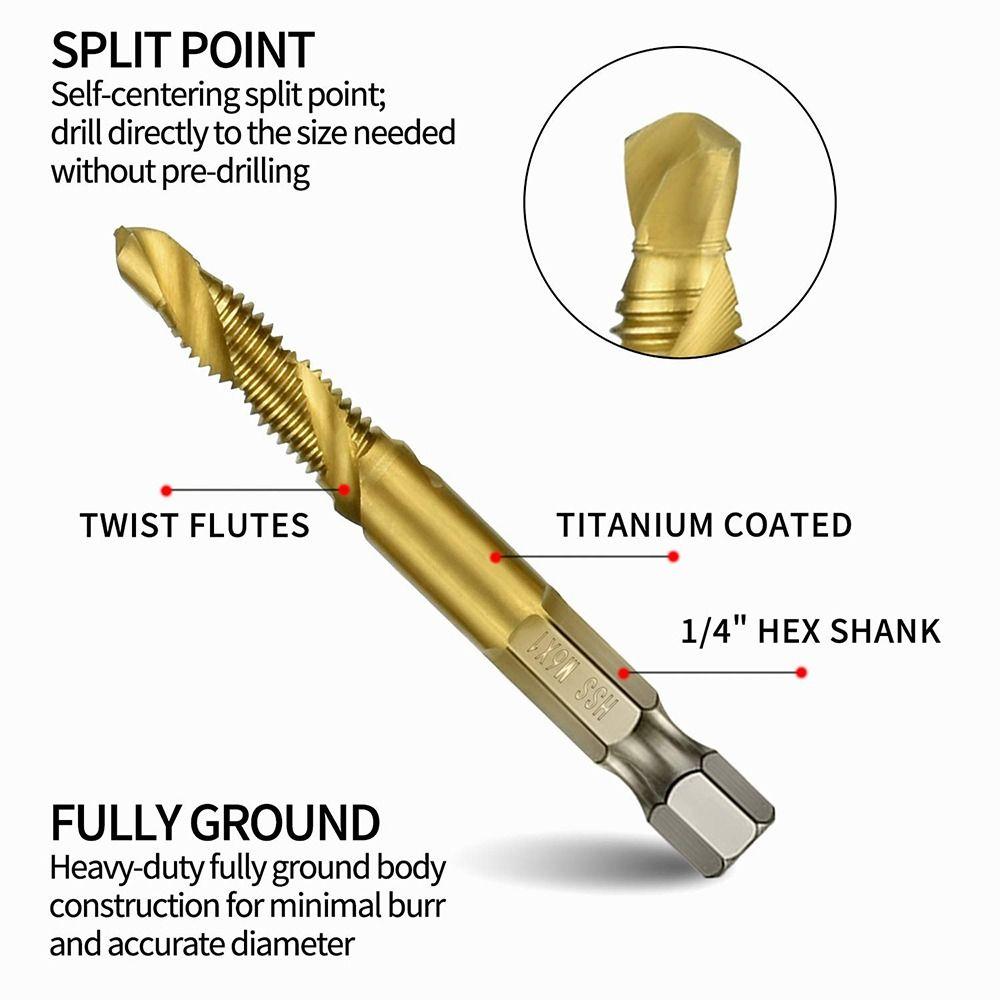 Bit Tap Drill Bits Screw Machine Tap Drill Bit Hex Shank Titanium Plated Shank Tap Drill Bits