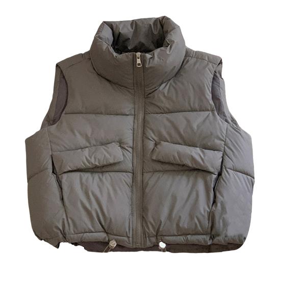 Women Vest Coat Stand Collar Sleeveless Zipper Placket Cotton Waistcoat with Pockets Drawstring Hem Loose Fit Solid Color Puffer Vest
