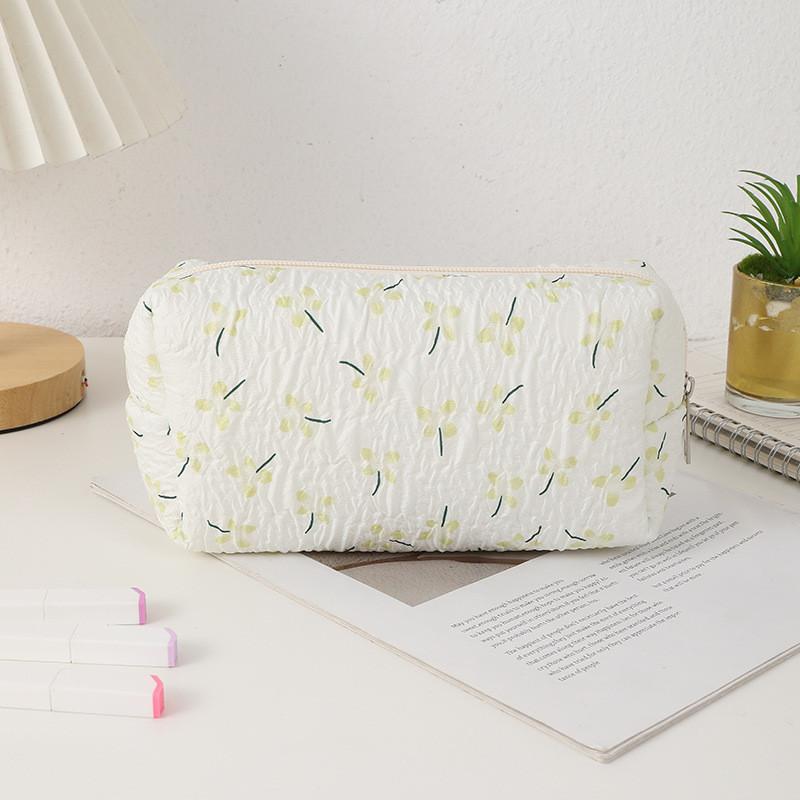 Fabric Pencil Case With Floral Pattern Large Capacity For Stationery Storage
