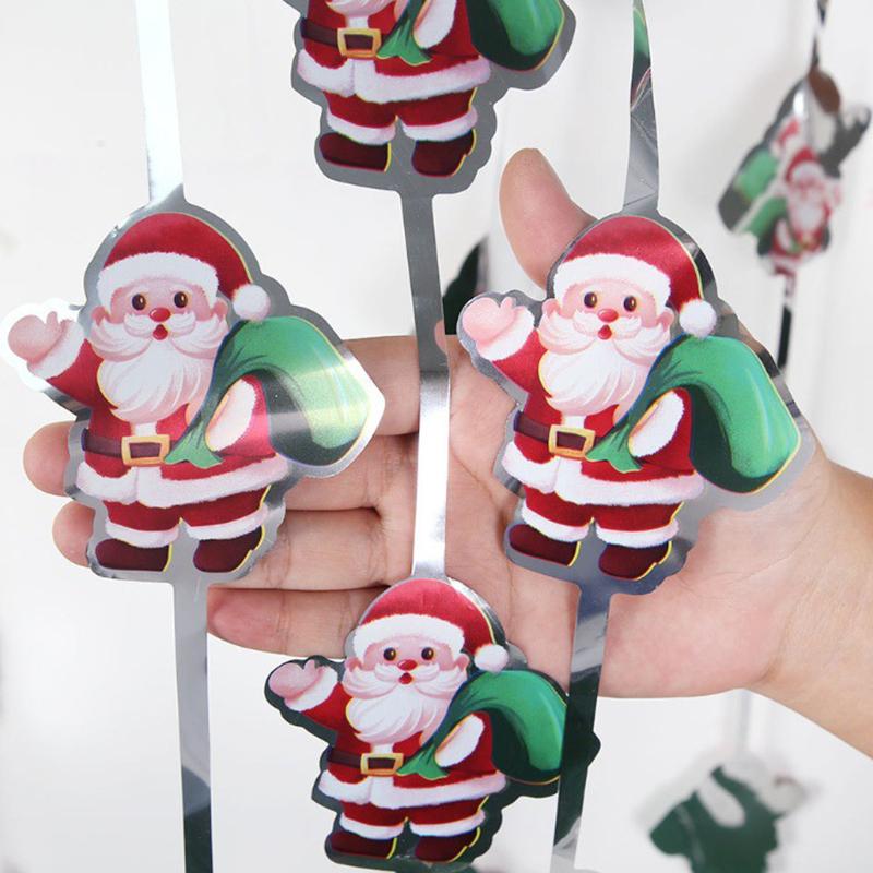 WTEMPO Christmas Snowman Santa Claus Christmas Tree Pattern Tassel Curtains Christmas Party Background Decor Props Christmas Festival Party Banners