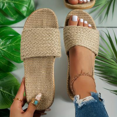 35-45 Ciabatte casual in tinta unita da donna, Ciabatte leggere con suola morbida in paglia intrecciata, Ciabatte estive da spiaggia
