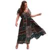 V Neck Retro Floral Print Women's Dresses Bohemian Short Sleeve Loose Female Spring Clothes Elegant Plus Size Vestidos Mujer