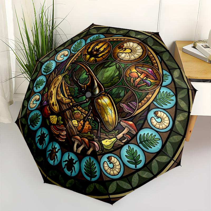 Insect Life Cycle pattern umbrella, portable and foldable design, 8 ribs, a casual accessory for Halloween, Christmas, and birthday gifts.