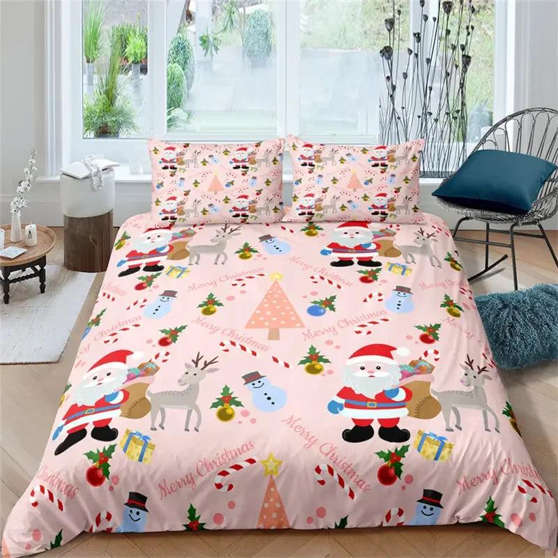 Santa Claus Pattern Bedding Set Christmas Deer Duver Cover Set for Kids Boys Girls Quilt Cover Queen Polyester Comforter Cover
