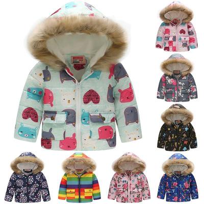 Baby Dievčenská bunda na zips Móda Detská Hrubšia bavlna Kreslený kabátik s dlhým rukávom Zimná zateplená bunda