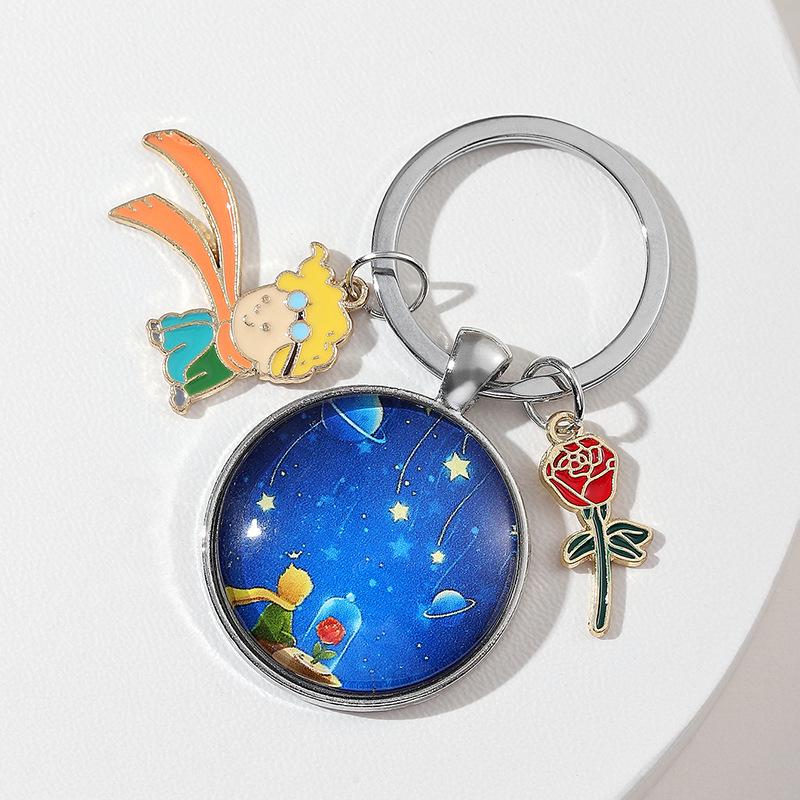 Starry Sky Little Prince Fox Keychain - Metal Rose Pendant Handbag Charm синий