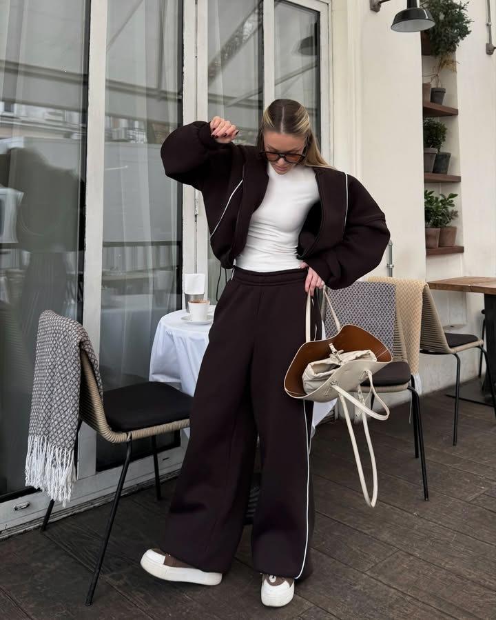Amazon European and American casual sweater women's suit loose hooded cardigan jacket elastic wide-leg pants two-piece set