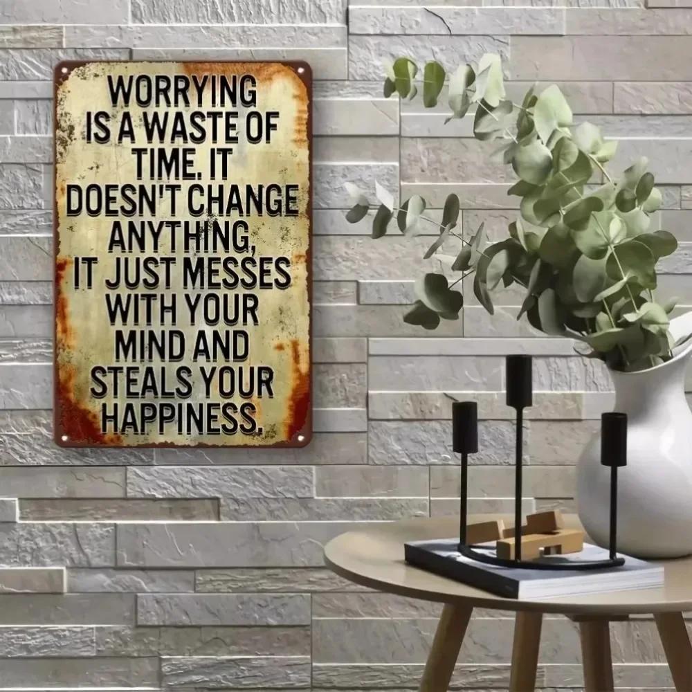 InspireSignCo Vintage Metal Wall Sign Less Worry Live More Inspirational Decor for Man Cave Home Office 20X30CM
