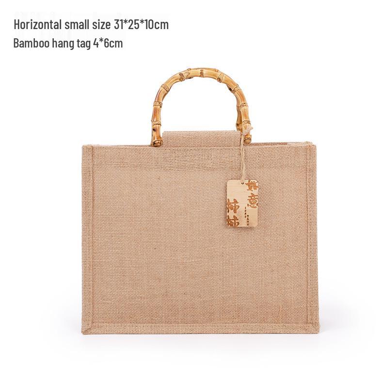 Retro Bamboo Handle Jute Bag - Waterproof, Laminated, Eco-Friendly