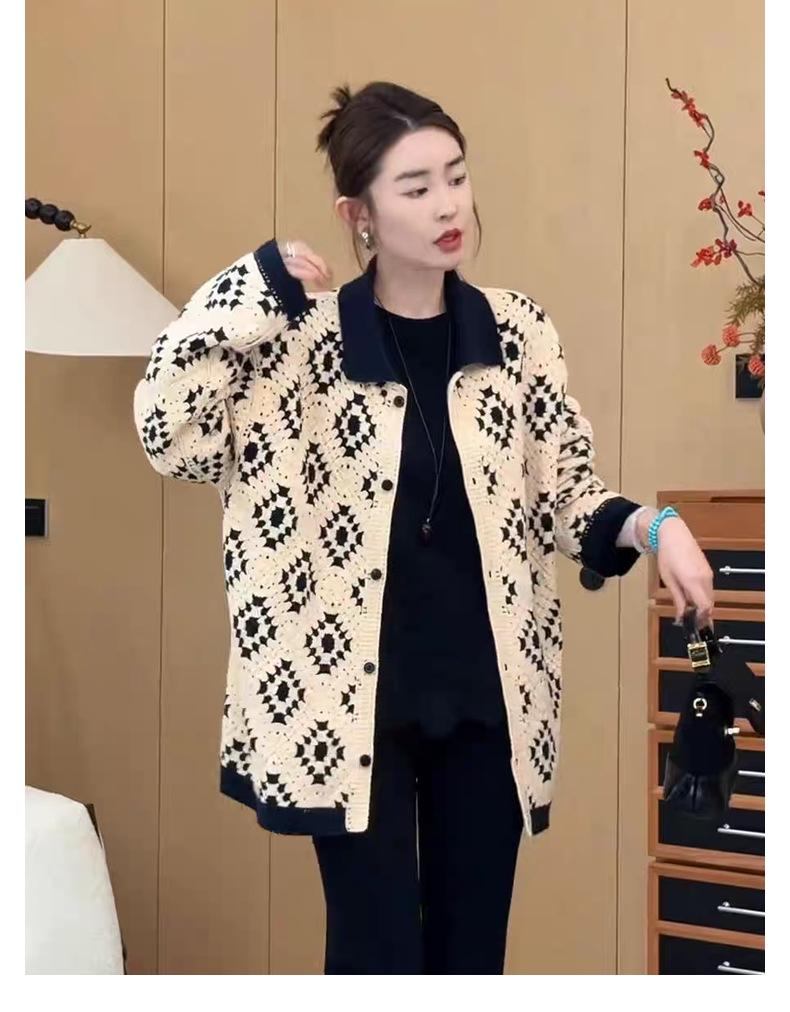 Women's Casual Colorblock Knit Cardigan Polo Sweater – Autumn 2025 Collection
