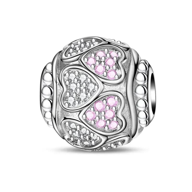 Colorful Full Diamond Charms Copper Heart Blooming Rose Round Beads Pendant Fit Original Bracelets Necklace Jewelry