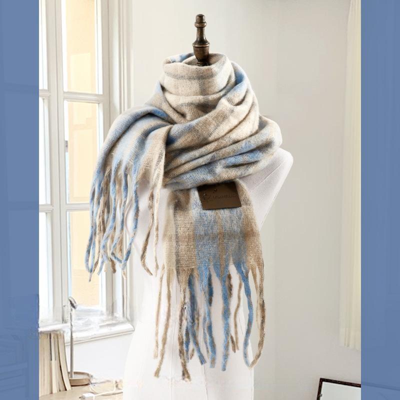 Red scarf women's winter atmosphere knitted scarf plaid couple warm thickened shawl scarf neck protection