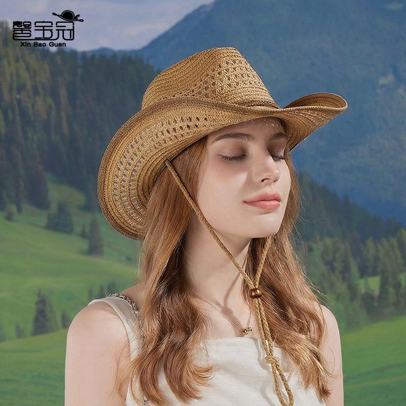 Female Summer Jazz Hat, Western Cowboy Hat, Sun Protection Hat, Vintage Ethnic Style Hat