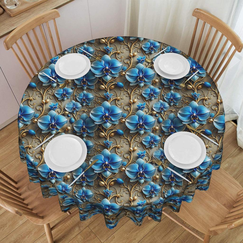 Fashion Trend 3D Flowers Round Tablecloth 70 Inches Kitchen Dinning Table Cloth Spillproof Table Cover