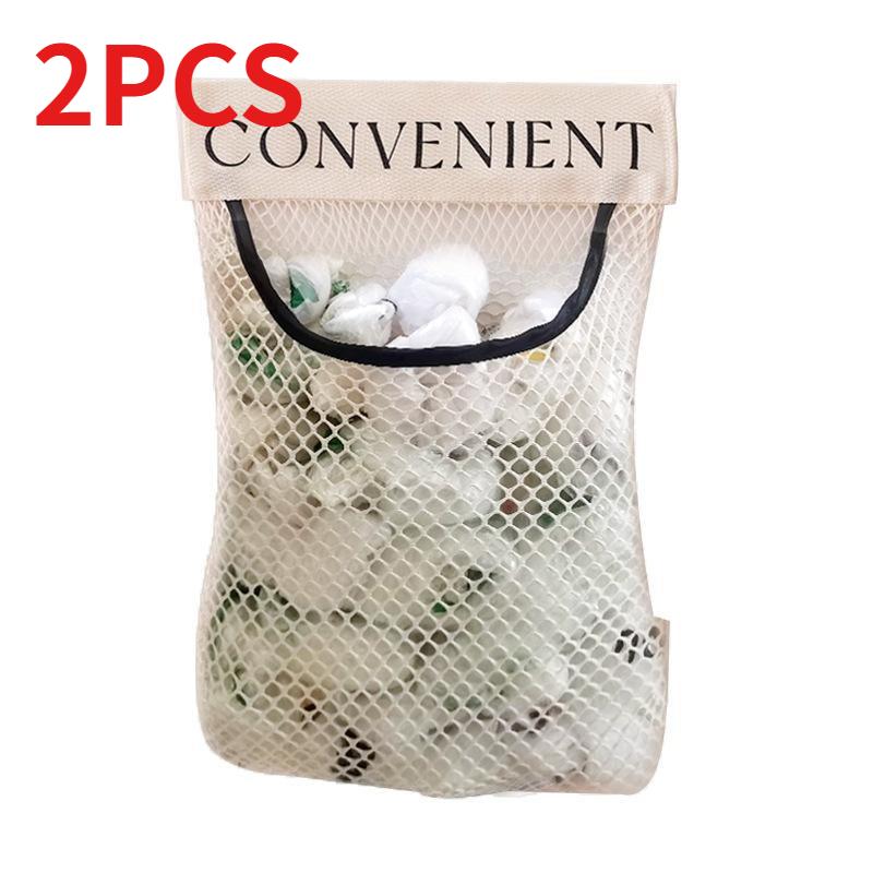 Kitchen Trash Bag Storage Bag Velcro Mesh Bag Household Clutter Mesh Garbage Bag Wall Hanging Storage Bag