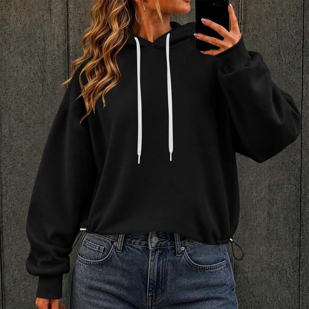 Damen Mode Farbe Kapuzen Langarm Freizeit Sweatshirt Pullover Top