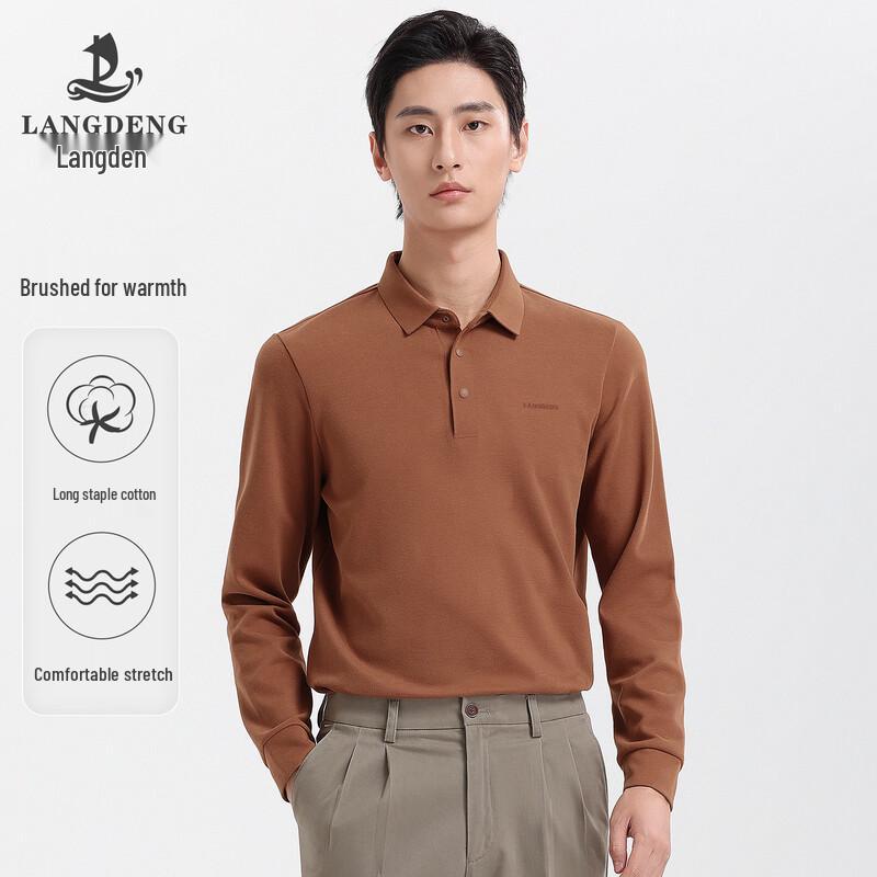 Langdeng Men s Elastic Brushed Long-Sleeve Polo Shirt 2XL