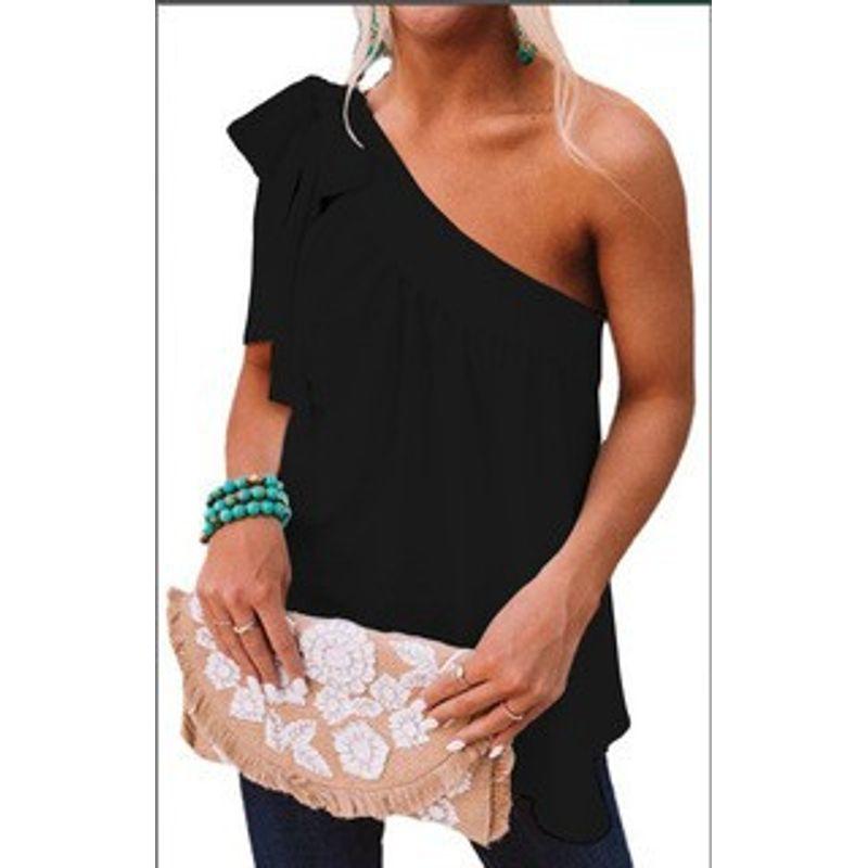 Slanted Shoulder Lace Up Sleeveless Top Pure Color Shoulder Shoelace Sleeveless Tops