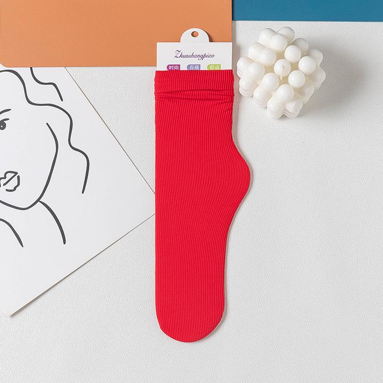 Women Girls Spring Summer Thin Loose Tube Socks Solid Color Black White Red Purple Green Yellow Velvet Breathable Long Socks