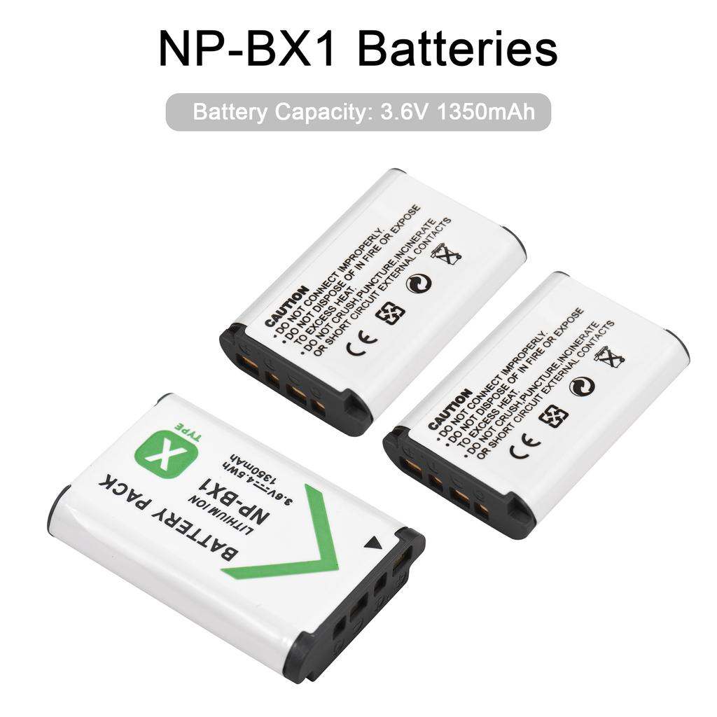 NP-BX1 Battery Charger 3-Slot with LED Indicators + 3pcs NP-BX1 Batteries 3.6V 1350mAh with USB