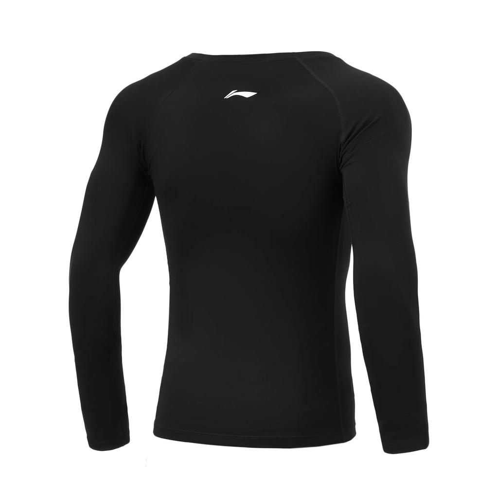 Li Ning Fitness Series Logo Print Warm Compression Long Sleeve Workout Shirt Men Tops Black AUDT503-1