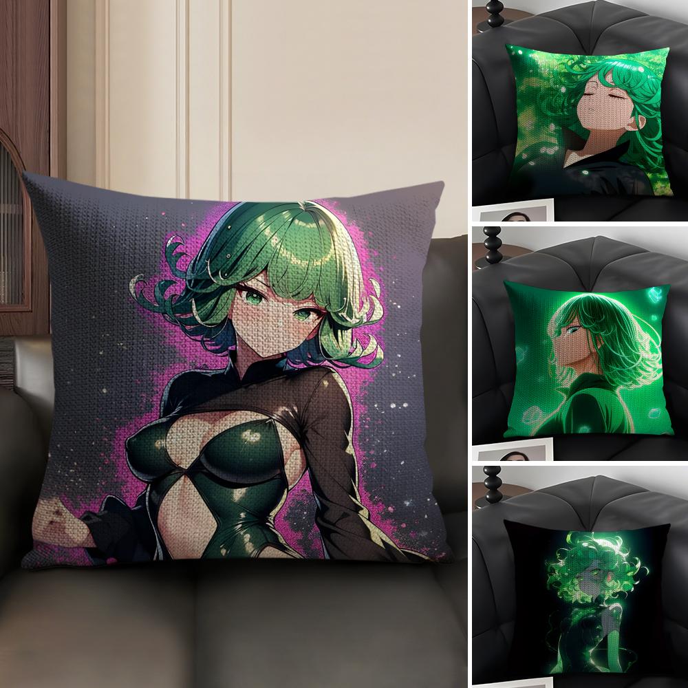 O-One Punchh Man Tatsumakii Cushion Cover Natural Linen Organic Fabric Double-Sided Printing Sofa Home Decor Gift Pillow Case