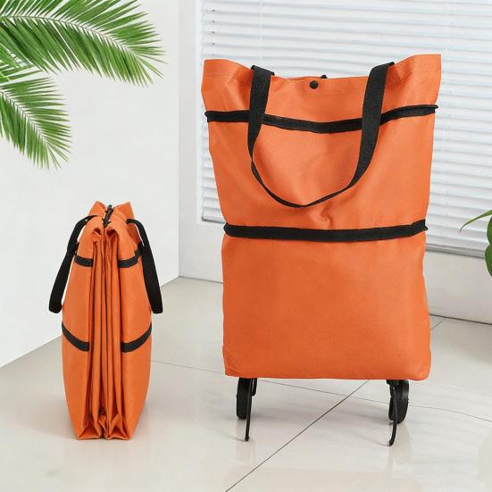 Foldable Shopping Trolley on Wheels Heavy-Duty Waterproof Oxford Fabric Collapsible Grocery Bag with Silent Wheels Rolling Shopping Cart
