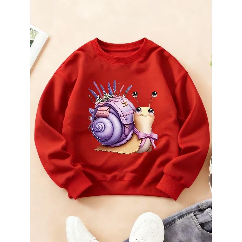 Kids Crewneck Long Sleeve Sweatshirt, Soft Cute Healing Snail Couple Cartoon Print