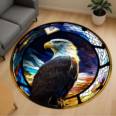 1pc Eagle Stained Glass Round Chair Mat Office Area Rug - Non-Slip, Floor Mat for Office, Bedroom, Ideal Home Decor Gift C0112040