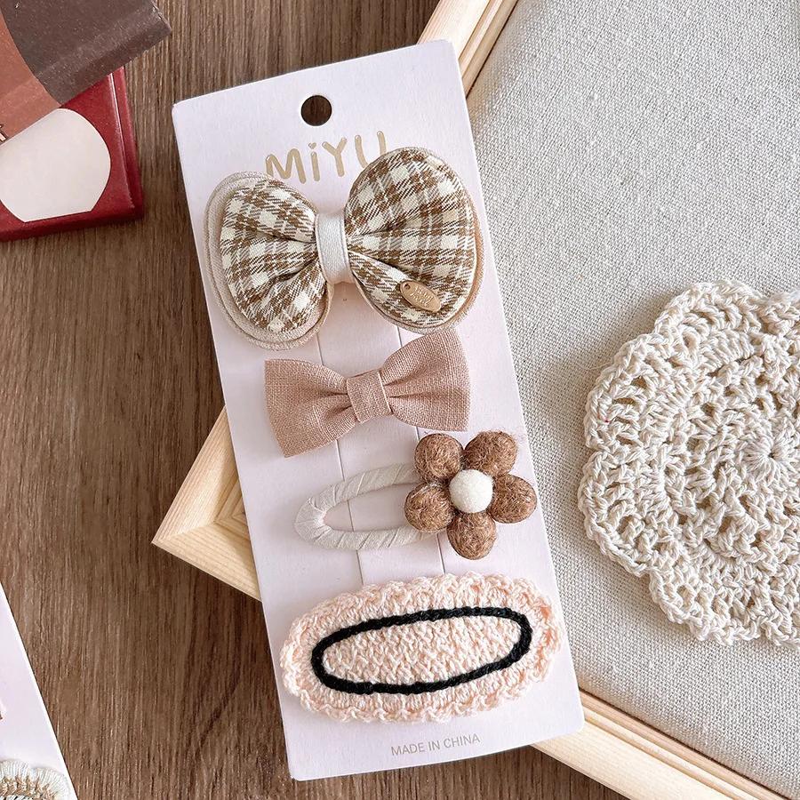 

4 шт./компл. бежевый кофейный цвет элегантные заколки для волос для маленьких детей милые ретро цветочные банты детские заколки милые аксессуары для волос