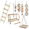 8Pcs Set Hanging Hammock Combination Bird Toys Wood Parrot Training Toys Bird Cage Decoration