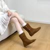 French hollow medium boots women's 2025 new autumn versatile women's boots inner height increase soft sole but knee knight boots
