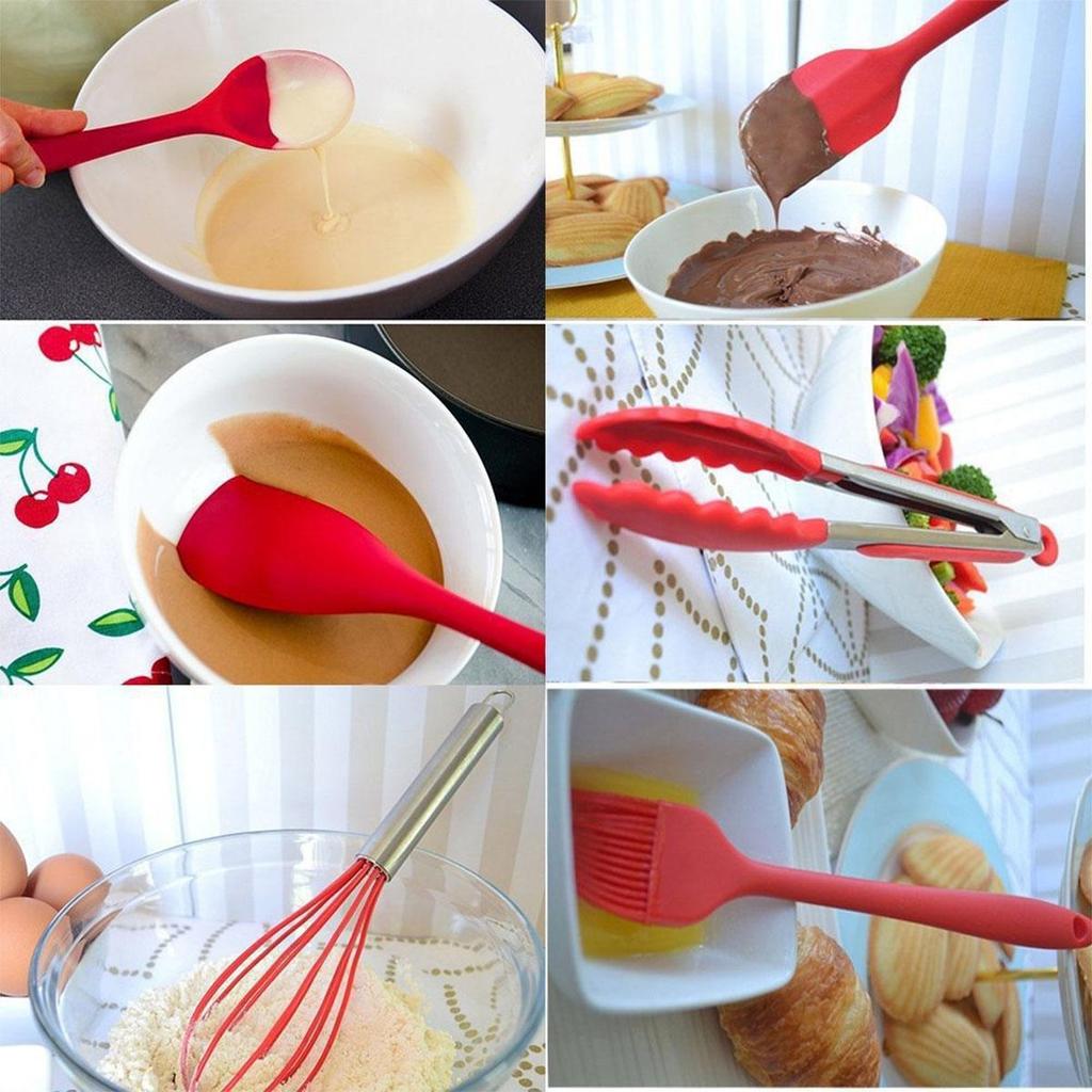 10PCS Silicone Kitchen Utensil Set - Spatula, Spoon, Ladle, Spaghetti Server & Slotted Turner